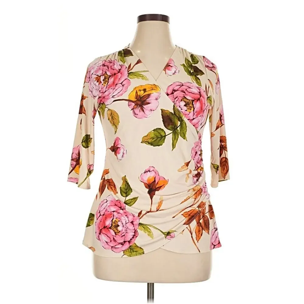 Kiyonna Floral Top Femme Fatale Size 12 Peony Cottage Core Feminine Retro Spring
